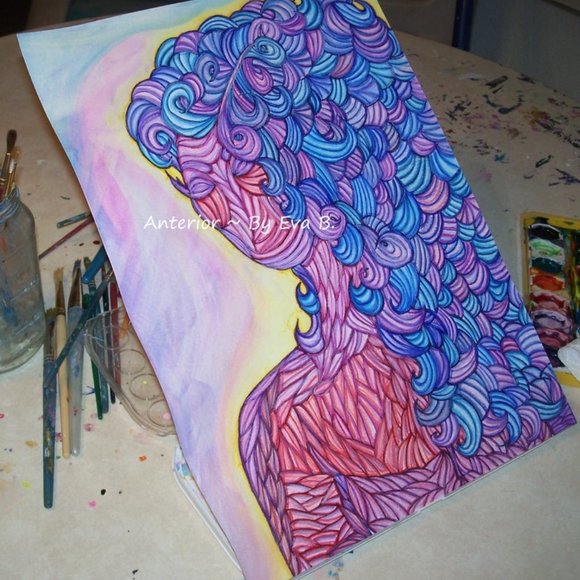 Colored Pencil Drawing Of Woman In Anterior Style Line Art , Abstract Human Art - Picture 11 of 16